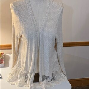 American Rag Cream Cardigan with Lace Trim